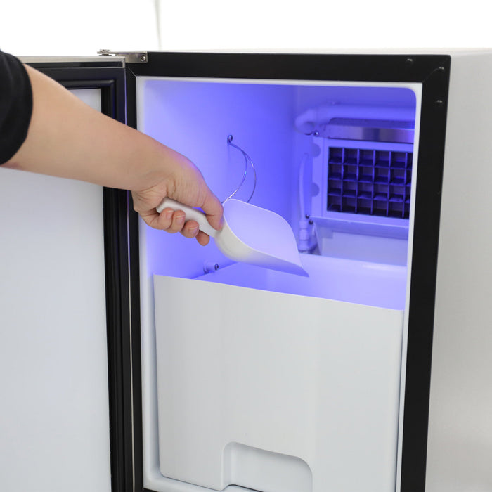 Built-In Indoor Clear Ice Machine ADA, 15"W, 65 lbs, Full Dice Cubes, Black/Stainless Steel Door