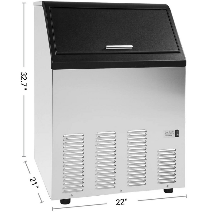 Self-Contained Ice Machine, 130 lbs, Bullet Cubes, w/Storage Bin, Stainless Steel/Black Trim