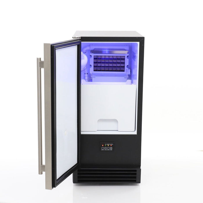 Built-In Indoor Clear Ice Machine ADA, 15"W, 65 lbs, Full Dice Cubes, Black/Stainless Steel Door